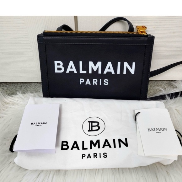 ‼️WOW‼️ BALMAIN PARIS B-Army 26 Logo Leather Crossbody Handbag Purse Black - Picture 2 of 14